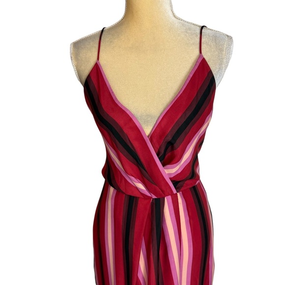 WAYF Pink Red Striped Tulip Hem WrapStyle Midi Slip Dress Spaghetti Straps Small - Picture 4 of 13